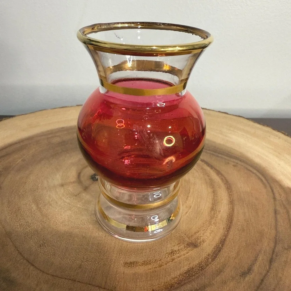 Vintage Cranberry Glass Bud Vase Gold Rim Small‎ Boho Decor Hollywood Regency